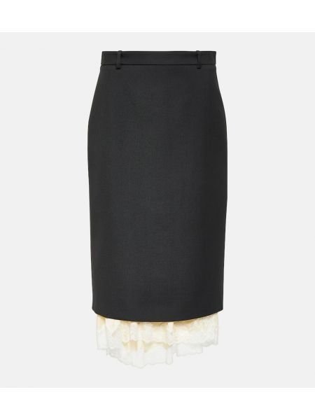 Falda midi ajustada de lana de encaje Balenciaga negro