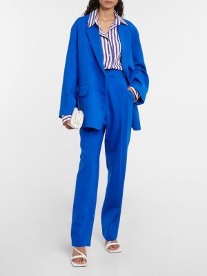 Rovné kalhoty s vysokým pasem The Frankie Shop modré
