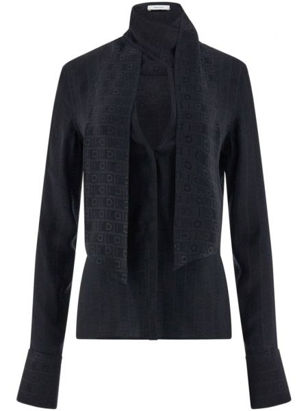 Жакардова копринена блуза Ferragamo черно