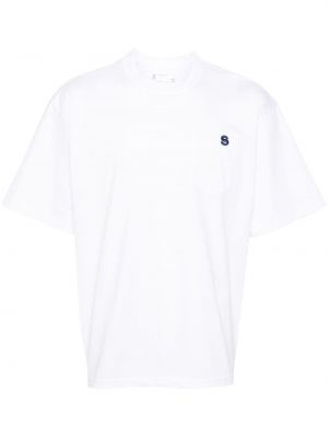 Памучна тениска бродирана Sacai бяло