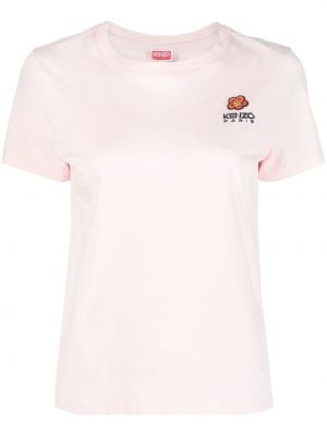 Kokvilnas t-krekls ar izšuvumiem ar ziediem Kenzo rozā