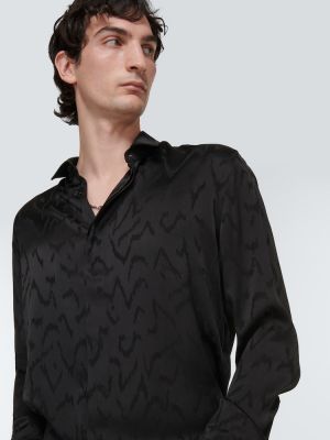 Жакардова копринена риза Saint Laurent черно