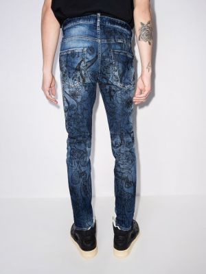 Květinové skinny džíny s potiskem Dsquared2 modré