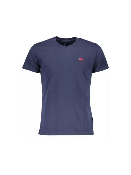 T-shirt mit stickerei aus baumwoll mit kurzen ärmeln La Martina blau