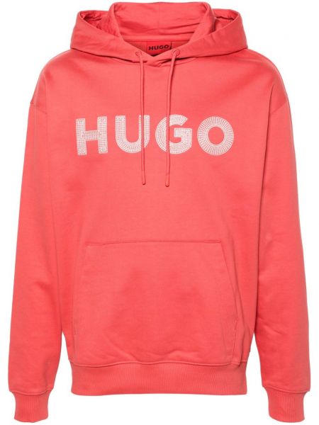 Pamučna hoodie s kapuljačom Hugo crvena