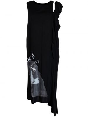 Drapované midi šaty s potiskem Y's černé