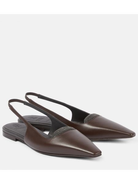 Slingback lær ballerinasko Brunello Cucinelli grå