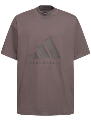 T-krekls ar apdruku džersija Adidas Originals brūns