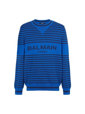 Lniany sweter Balmain niebieski