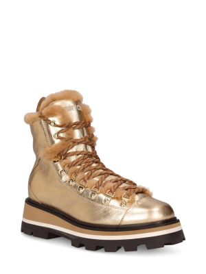 Kožené trekingové topánky s kožušinou Jimmy Choo zlatá