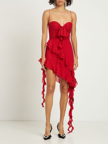 Копринена мини рокля с волани Alessandra Rich червено