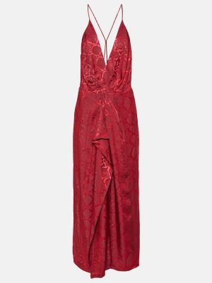 Сатенена миди рокля с принт със змийски принт Simkhai червено
