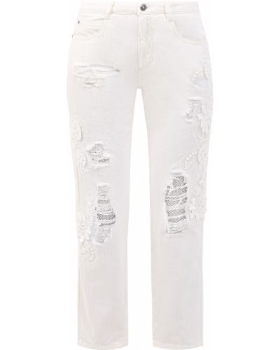 Белые кружевные джинсы с вышивкой Ermanno Scervino