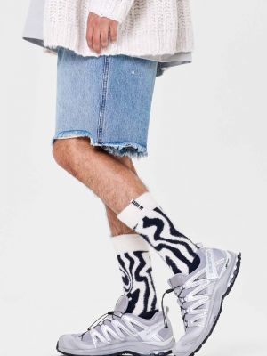 Nogavice z zebra vzorcem Happy Socks bela