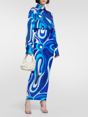 Długa spódnica z wysoką talią z nadrukiem Pucci niebieska