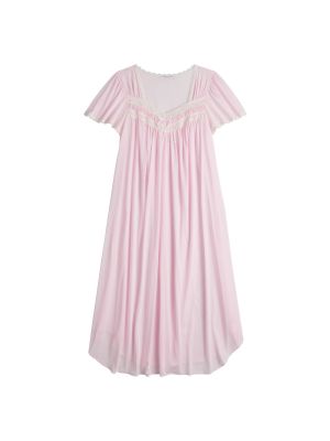 Трикотажная шелковая длинная ночная рубашка с коротким рукавом Miss Elaine Essentials розовая