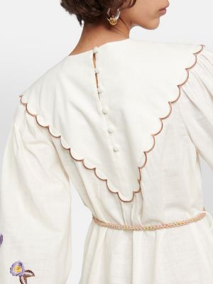 Vestito ricamato di lino di cotone Alemais bianco
