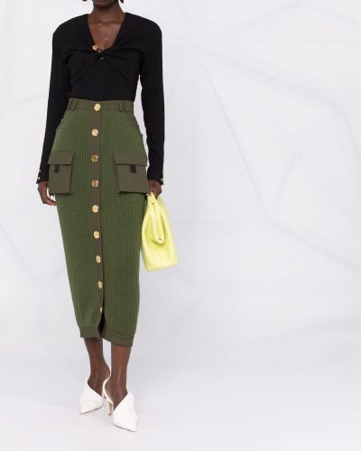 Falda de cintura alta de punto Balmain verde