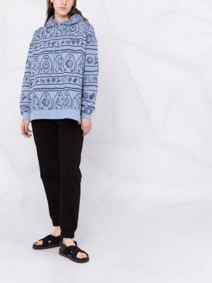 Raštuotas džemperis su gobtuvu Ganni mėlyna