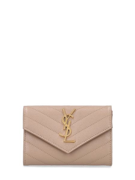 Lær liten lommebok Saint Laurent beige