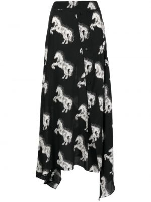 Svilena midi suknja s printom Stella Mccartney crna