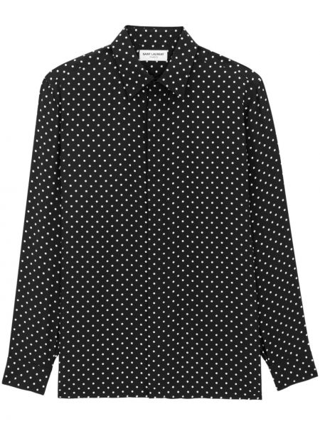 Černá puntíkatá hedvábná košile Saint Laurent