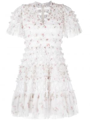 Φλοράλ βραδινό φόρεμα με σχέδιο με λαιμόκοψη v Needle & Thread λευκό