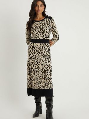 Леопардовое трикотажное платье с принтом Wallis бежевое