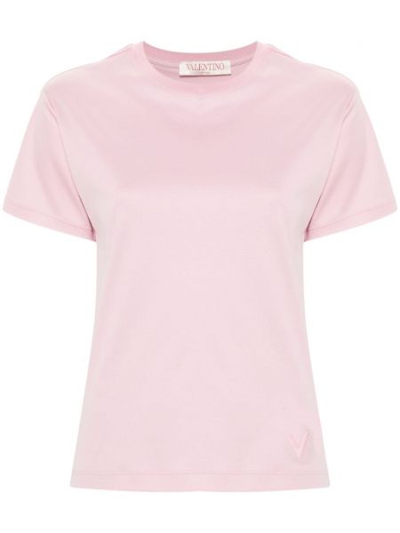 Kokvilnas t-krekls ar izšuvumiem Valentino Garavani rozā