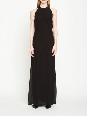 Sukienka długa z otwartymi plecami z wiskozy z krepy Gauchère czarna