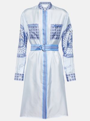 Jedwabna sukienka z nadrukiem Burberry niebieska