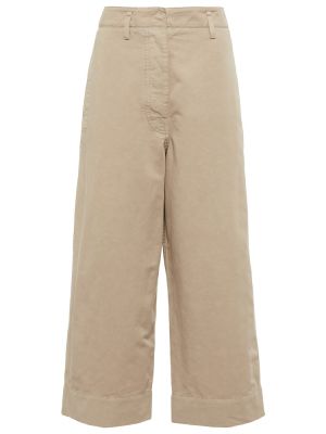 Lniane proste spodnie bawełniane Lemaire beżowe