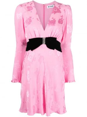 Žakárové koktejlové šaty s mašlí Rixo růžové