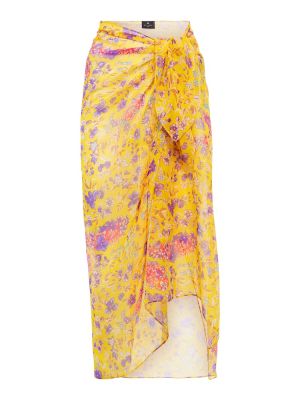 Svilena midi suknja s cvjetnim printom Etro žuta