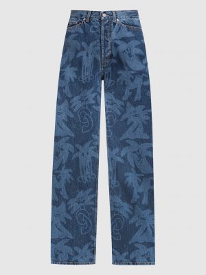 Прямые джинсы с принтом Palm Angels синие