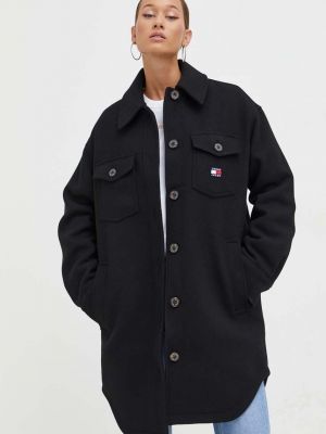 Oversized gyapjú kabát Tommy Jeans fekete