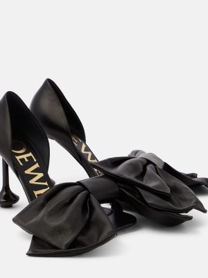 Кожени полуотворени обувки с панделка Loewe черно
