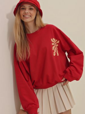 Bluza dresowa z nadrukiem Trend Alaçatı Stili czerwona