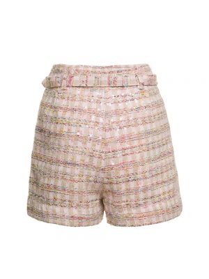 Pantalones cortos de cintura alta de tweed Self-portrait rosa