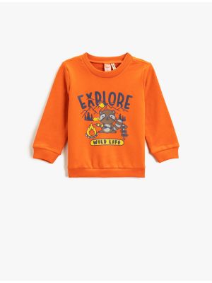 Raštuotas medvilninis džemperis be gobtuvo Koton oranžinė