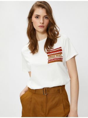 Bavlnené tričko s korálky s krátkymi rukávmi Koton