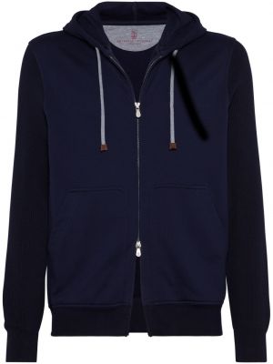 Pamučna hoodie s kapuljačom s patentnim zatvaračem Brunello Cucinelli plava