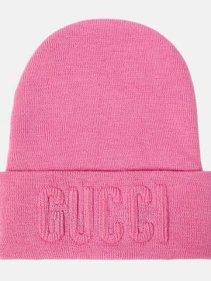 Haftowana czapka wełniana Gucci różowa