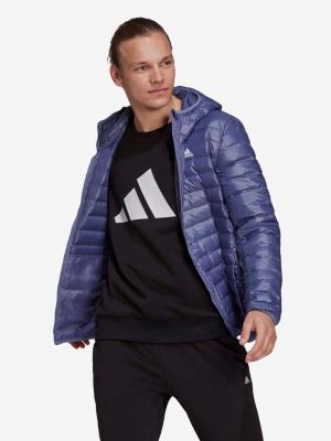 Prešívaná bunda s kapucňou Adidas modrá