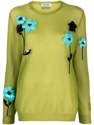 Kvetinový sveter s okrúhlym výstrihom Miu Miu