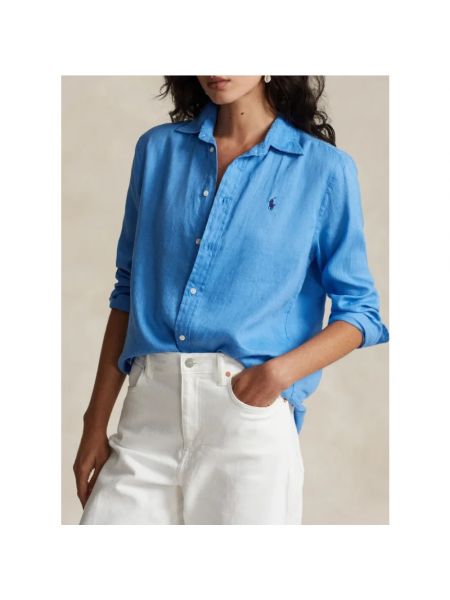 Lniana koszula klasyczna Ralph Lauren niebieska