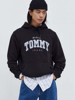 Bluza z kapturem bawełniana Tommy Jeans czarna