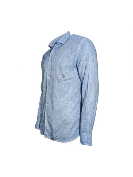 Camisa con bordado de lino de algodón Bob azul