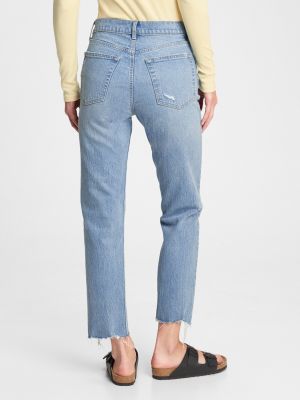 Straight fit džíny s vysokým pasem s oděrkami Gap modré