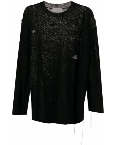 Długi sweter z przetarciami Yohji Yamamoto czarny